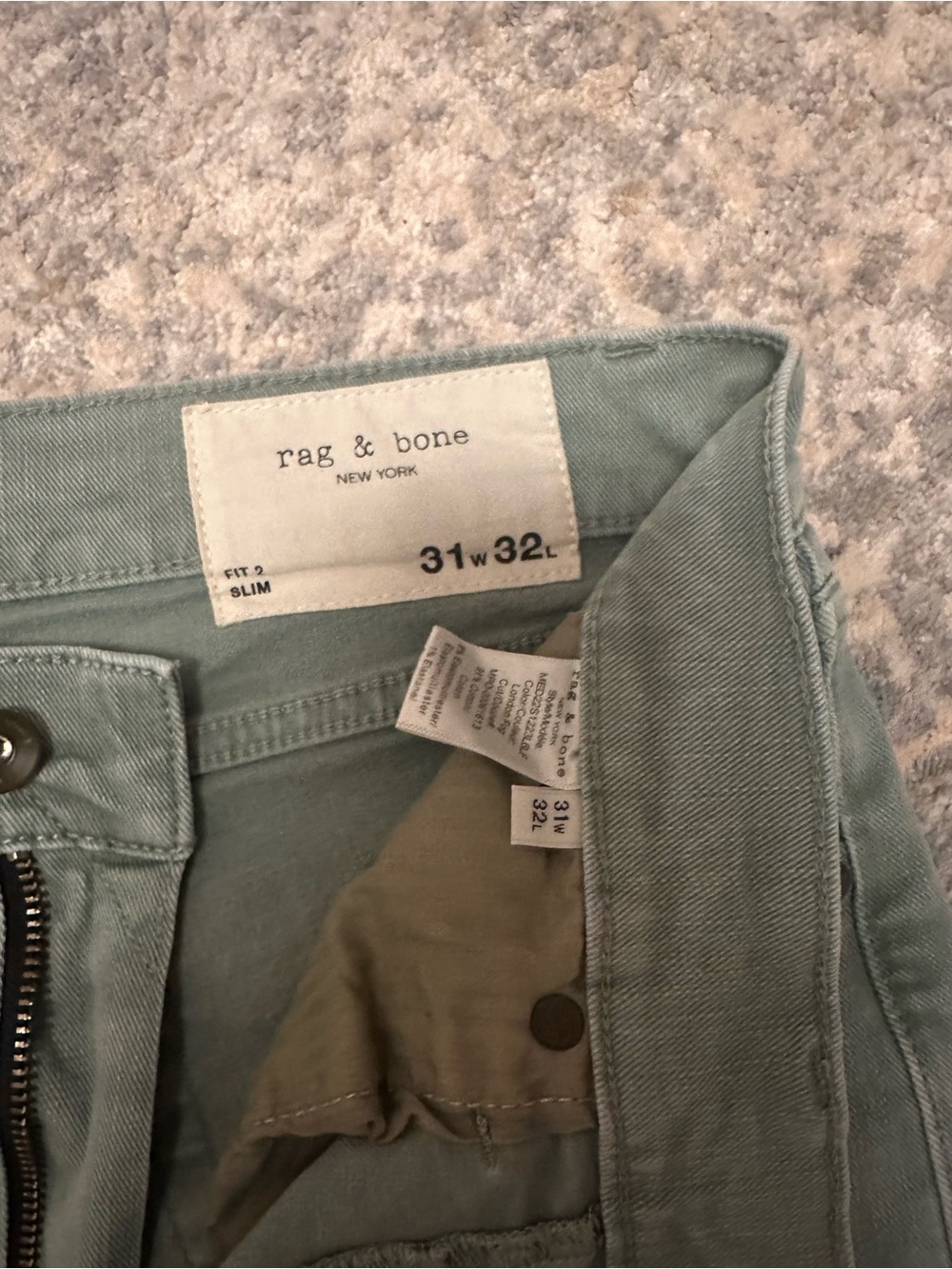 rag & bone Men's Slim Straight Jeans in Sage Green - Picture 2 of 2